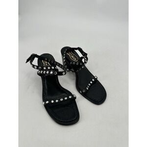 Free Lance Paris Satin Block Heel Sandals Women's Size EU 37 US 7 Black